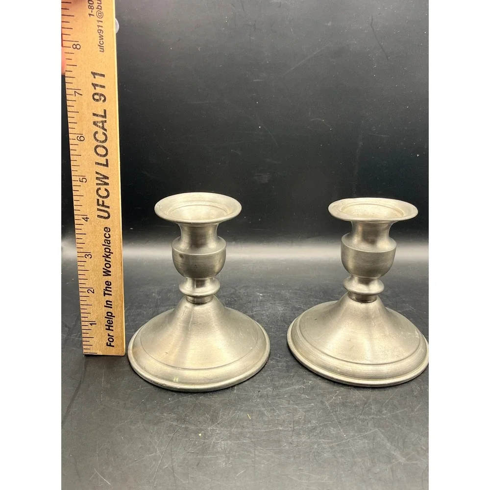 Set of 2 Vtg Leonard Genuine Pewter‎ Candlestick Holders 4.5